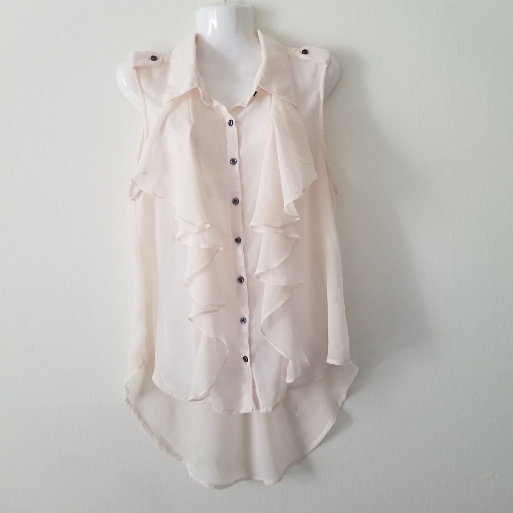 💄Elegant Sheer Ruffled Ivory Blouse